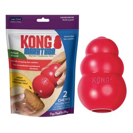 KONG Classic Stuffable Dog Toy & KONG Marathon Chicken-Flavored Treats (2 Pack) - Fetch & Chew Toy for Dogs - With Dog Toy Filler Treat - For Hours of Fun & Enrichment - For Medium Dogs