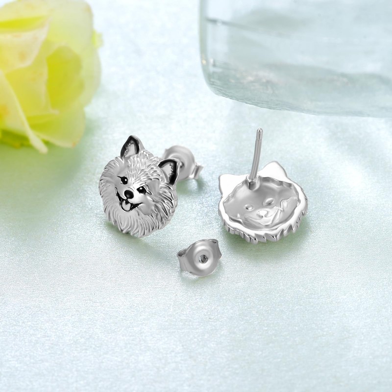Pomeranian Earrings 925 Sterling Silver Dog Earrings Puppy Earring Animal