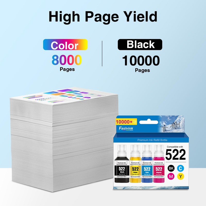 522 Ink Refill Bottles High Capacity Replacement for Epson 522