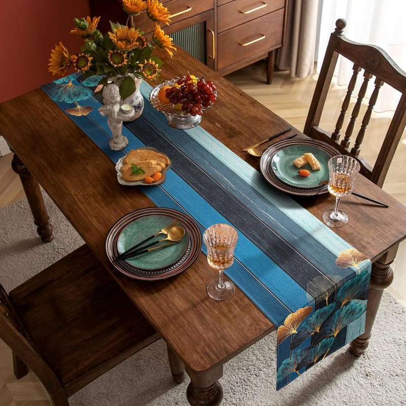 LRartdeco Table Runner Dark Blue 33 x 183 cm Retro