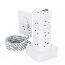 Power Strip Tower, PD20W Charging Station Desk Accessories, Flat Plug, 12 Outlets 4 USB Ports, 1080J Surge Protection, 6Ft Extension Cord with Multiple Outlets, Office Supplies, Dorm Room Essentials