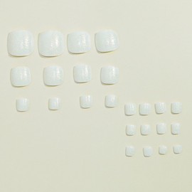 White Press on Toenails Glitter Fake Toenails Short Square False Toenails with Design Shiny Stick on Toenails Glossy Glue on Toenails Full Cover Artificial Toenails for Women Spring Summer Manicure