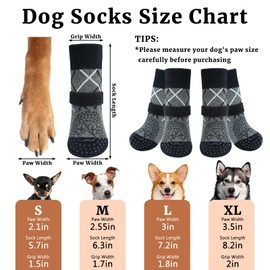 LQTSLFM Hundesocken Anti Rutsch, 2 Paar Pfotenschutz Hund Verletzung, Einstellbar Socken für Hunde Flexibel Antirutschsocken Hund für Innen und Außenbereich Geeignet (Grau-S)