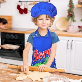 Kids Apron and Chef Hat Set, Child Aprons for Cooking Baking Painting Dinosaur Toddler Girls Art Apron with Pockets 3-12 Years