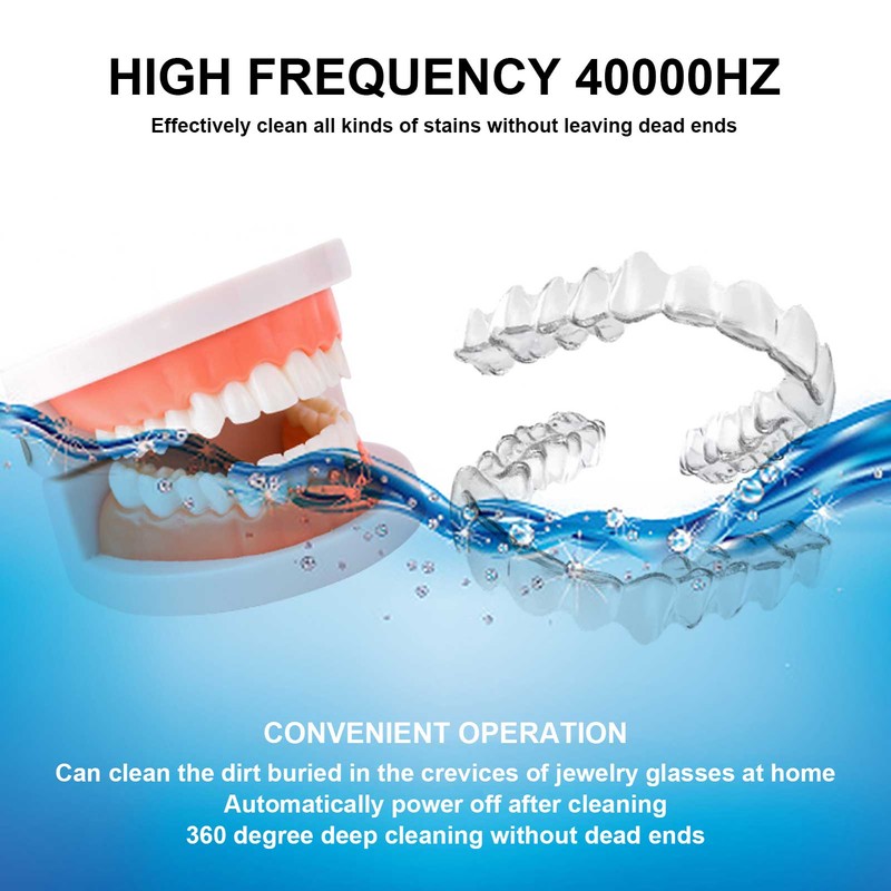 600ml Mini Ultrasonic Denture Cleaner Jewelry Eyeglasses Stainless Steel Cleaning