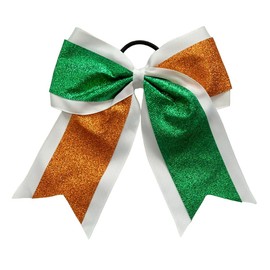 NEW "GLITTER DUO Orange Green" Cheer Bow Pony Tail Ribbon Girl Hair Cheerleading