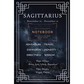 Sagittarius Astrology 120 Circle the Date Header Lined Ruled Notebook Journal Pages: 6” x 9” dated lined journal with astrological horoscope cover