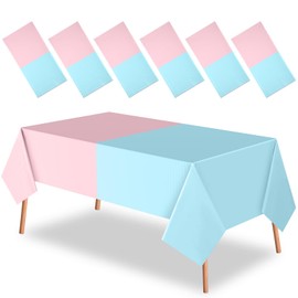 Peryiter 6 Pcs Disposable Gender Reveal Party Supplies Plastic Gender Reveal Tablecloths Waterproof Pink and Blue Tablecloth for Boy or Girl Baby Shower Birthday Party Decorations, 54 x 108 Inches