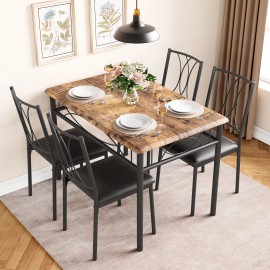 Jojoka 3/5 Piece Dining Table Set Chairs Home Kitchen Breakfast Wood Top Dinette Table - With 4 Upholstered Chairs