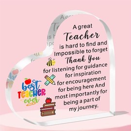 JETTOP Teacher Gifts for Women Men Thank You Gifts for Teacher Acrylic Plaque A Great Teacher Hard to Find Impossible to Forget