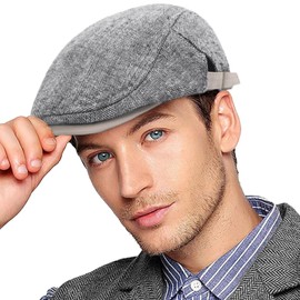 CheChury Flat Caps for Men Newsboy Cap Cotton Beret Hat Adjustable Solid Colour Tweed Caps Vintage Grandad Hat for Autumn Winter Unisex Flat Cap Irish Cabbie Hunting Farmer Hat,Tweed Light Grey