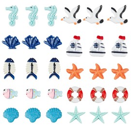 SUNNYCLUE 40Pcs 10 Styles Ocean Resin Charms Bulk Animal Cabochons Cute Beach Seahorse Starfish Shell Sailboat Summer Hawaii Embellishment Resins Charm for DIY Scrapbooking Embellishment jewellery