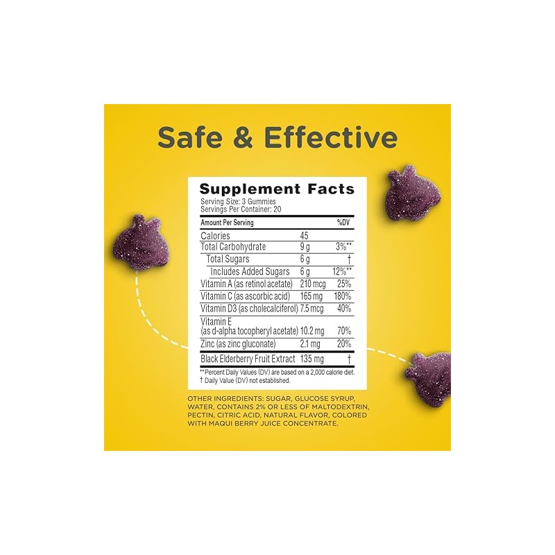 Zarbee’s Daily Immune Support* Gummies with Real Elderberry, Vitamins A,