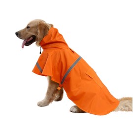 Adjustable Large Dog Raincoat with Strip Reflective - Waterproof Pet Rain Jacket Hoodie Poncho,for Large and Medium Dogs (Orange,L)