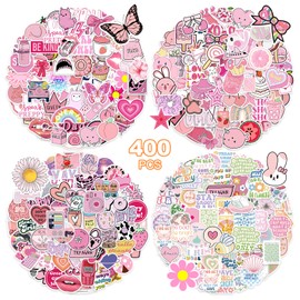 Pack of 400 Preppy Stickers, Pink Cute Aesthetic Stickers for Water Bottles, Laptops, Scrapbooking, Suitcase, Phone, Perfect Gifts for Girls, Children, Adults