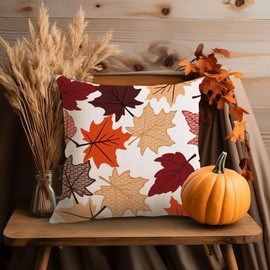 HiABsee Fall Pillow Covers 18x18 Inch Set of 2 Fall Decorations Orange Maple Leave Autumn DecorCushion Covers Outdoor Thanksgiving Decoration for Home Couch(F3-18)