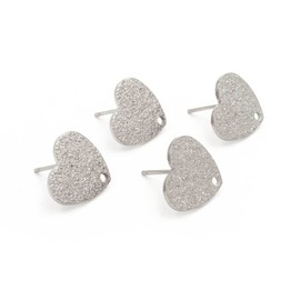 Vintageparts Heart Stud Earrings Made of 304 Stainless Steel Set of 4 for DIY Jewellery