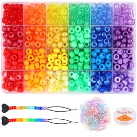 Pony Beads Bracelet Making Kit, Rainbow Kandi for Jewelry DIY, Hair Beads for Braids With Beaders, Rubber Bands, Elastic String - Ideal Gift for Women
