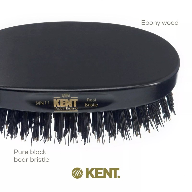 Kent MN11 Natural Black Boar Bristle Brush for Men's Grooming