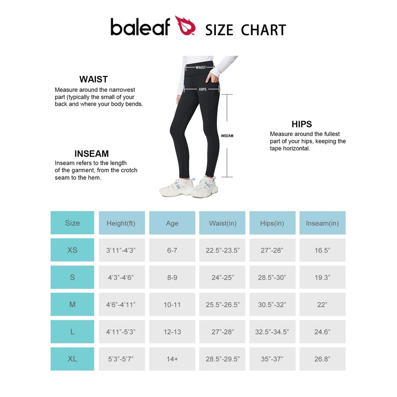 BALEAF Girls' Fleece Lined Leggings Kids Warm Pants Youth Compression