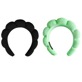 YOVECATHOU 2 pcs Sponge Hairband Spa Headbands For Facials, Makeup Removals, and Showers (Black Light Green)