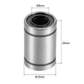 sourcing map 8pcs LM8UU Linear Ball Bearings, 8mm Bore 15mm OD 24mm Long Linear Bearing for CNC, 3D Printer