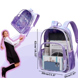 Dafelile Clear Backpacks for Girls Heavy Duty TPU See Through Backpack Transparent Bookbag for Stadium Events, Work, School, and Travel (Purple Butterfly)