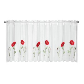 Sehlbach Bistro Curtain, Voile Embroidery, Poppy, White, 155 x 45 cm, Bistro Curtain, Elegant Embroidery, Translucent, Easy Attachment, Oeko-Tex Certified