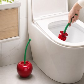 Cherry Shape Toilet Brush with Holder for Bathroom Cleaning – Cute Dense Bristle Toilet Scrubber Set for Home Decor