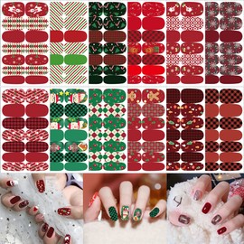 Christmas Nail Polish Stickers,168PCS Christmas Nail Wraps Snowflake Snowmen Elk Santa Claus Xmas Tree Winter Nail Design Self-Adhesive Full Cover Snowflake Nail Art Strips Decals for Christmas Party