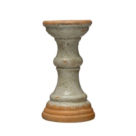 Creative Co-Op Coastal 2-Tone Terracotta, Distressed Grey Pillar Candle Holder, Gray