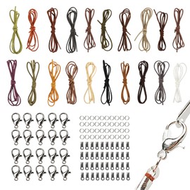 Pack of 20 Classic Vintage Ribbon Threads, 1 m x 2.5 mm Faux Suede Cord, Robust Faux Leather Cord with Clasp, Tear-Resistant Leather Cord, Faux Thread Cord for DIY Jewellery, Necklaces, Bracelets