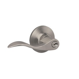 Lock Scout Wave Lever with Round Trim Keyed Entry Door Handle, Satin Nickel Finish