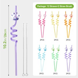 Snowfall 12 Pcs Glitter Party Favors Straws for Princess Theme Birthday Party Supplies, Plastic Drinking Straws for Welcome Back to School Supplies Gift (Paw)