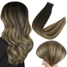 Full Shine Tape In Hair Extensions Human Hair 14 Inch Tape In Real Hair Extensions 50 Grams Seamless Tape In Extensions Balayage Color 1B 6 27 Remy Hair Tape in Extensions 20 Pieces