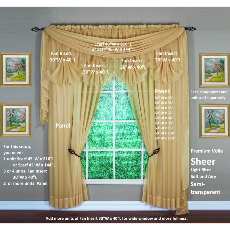 Today's Curtain Emelia Original Voile Panel 120", Gold, 60" W