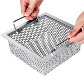 Floor Drain Strainer 304 Stainless Steel, Double Handle Basket, 1.0Mm, 8-5/8"W x 8-5/8"L x 3" H Floor Sink Strainer, Super Large Drainage Area Floor Drain Filter- Perfect for Restaurant, Bar, Buffet
