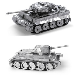 Metal Earth 3D Laser Cut Models - Tiger I Tank and T-34 Military Tank WWII = Set of 2