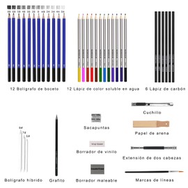 VIDA4U 42PCS Kit de Lápices de Dibujo, Lápices de Colores para Boceto Profesionales, Pintura de Lápices de Carbón, Juego de Arte de Lápiz de Grafito, Regalo de Cumpleaños y Navidad