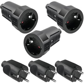 3 Pairs Schuko Plug Coupling: 250V 16A IP54 Rubber Schuko Coupling Set, Protective Contact Plug, 2-Pin Outdoor Waterproof Black Schuko Plug and Rubber Coupling without Cable