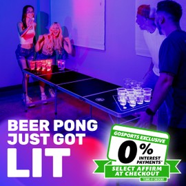 GoPong 8 ft Foldable Beer Pong Table with LED Lights - Regulation Size Portable Pong Table with 6 Balls