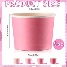 Newtay 100 Packs Ice Cream Cup 9oz Disposable Snack Paper Bowls Dessert Food Treat Paper Bowls for Hot and Cold Food Wedding Party Supplies,4 Colors(Gradient Pink)
