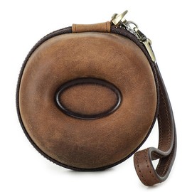 Hooxue Donut Shaped Vintage Crazy Horse Genuine Leather Travel Watch Case - Zipper Watch Travel Case Box - Watch Display Case (Brown)