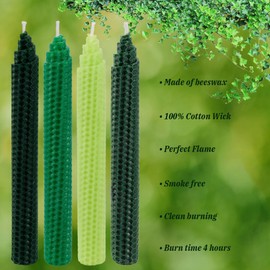 DEYBBY 8" Hand-Rolled Beeswax Taper Candles 4 Pack Cone Top,Pure Natural Honeycomb Bee Wax Candle,4Hour Burn Time(Green Summer)