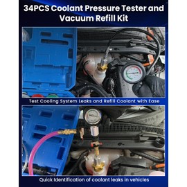 34pc Coolant Pressure Tester and Vacuum Refill Kit with 25 Radiator Adapters, Universal Radiator Pressure Tester Kit for Automotive Cooling System Water Tank Leakage Detection