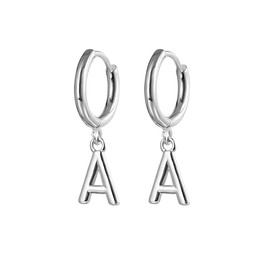 925 Sterling Silver Plated Initial Hoop Earrings for Women | A-Z Letters Hanging Hoops Stud Earring Fashion Jewelry Gift