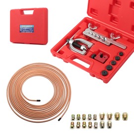 25Ft 3/16 Brake Line Kit,Single & Double Brake Line Flaring Tool Kit with 16 Fittings,5 Adapters,Tube Cutter,Brakes Lines Repair Kits for Fuel System & Hydraulic Brakes System