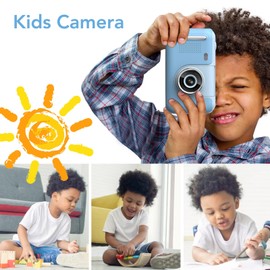 Kids Camera, 2.4Inch IPS Screen 180 Degree Front Back Flip Camera Design, Photo Video Game MP3 Function, Digital Camera for Kids Ages 3 to 9