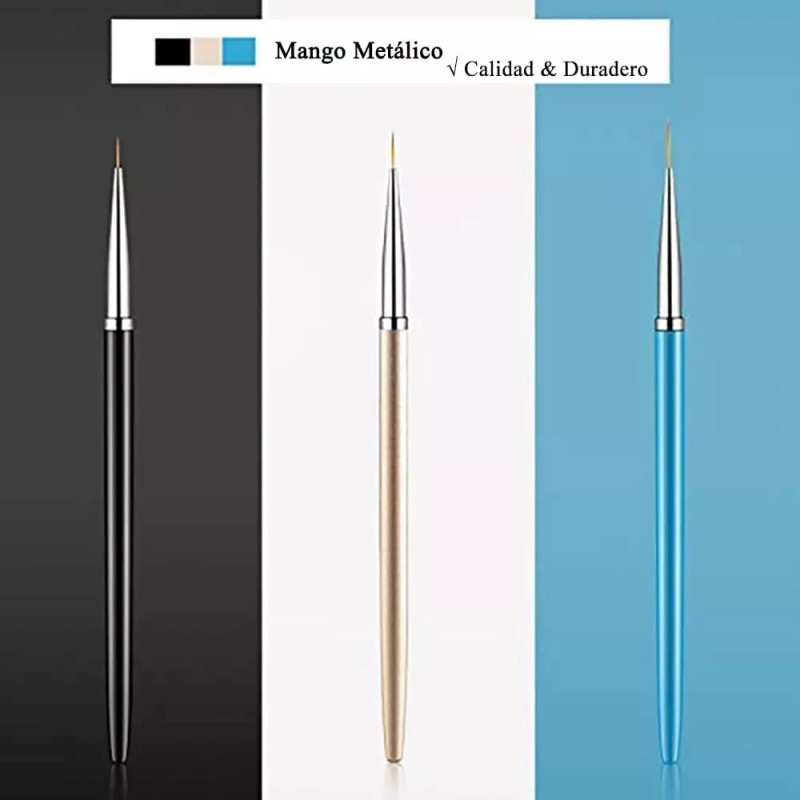 Obp 3 Pinceles Liner Fino Mano Alzada Nail Art Uñas