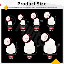 Hilitchi 110Pcs 7 Sizes White Nylon Acorn Nuts, M3-M12, Hex Acorn Cap Nuts Assortment Kit for Furniture Decoration